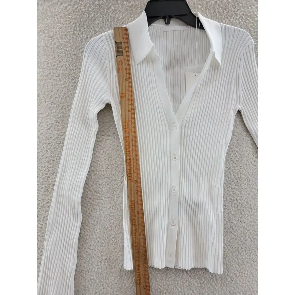 Helmut Lang Collared Rib Knit Cardigan Women's XS White Long Sleeve Button Front - Picture 7 of 15